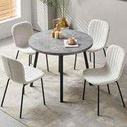 NORDICANA 4-Person Round Dining Table Set for Small Spaces, Industrial Style 37.4 Dia Grey Engineered Wood Kitchen Table with Boucle Dining Side Chairs