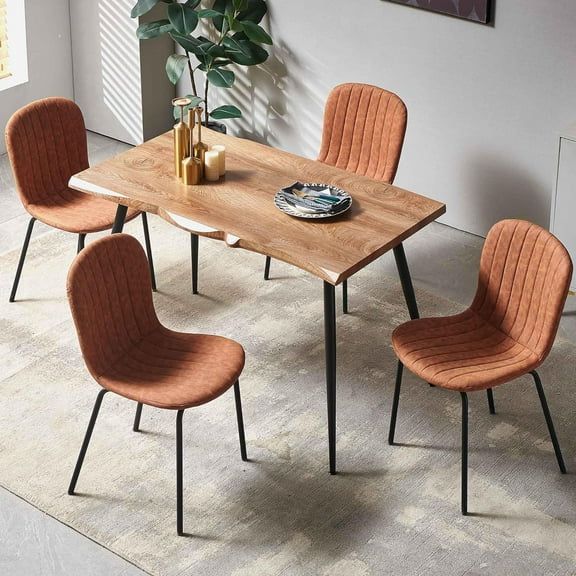 NORDICANA 47 in Rectangular Dining Room Table Set with Upholstered Faux Leather Dining Chairs for 4 Person, 5-Piece Brown PU Side Table and Chairs Set