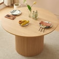 thumbnail image 1 of NORDICANA 47" Round Kitchen Dining Table Fluted,Oak Wood Veneer Tabletop, Wood Strip Base, 1 of 9