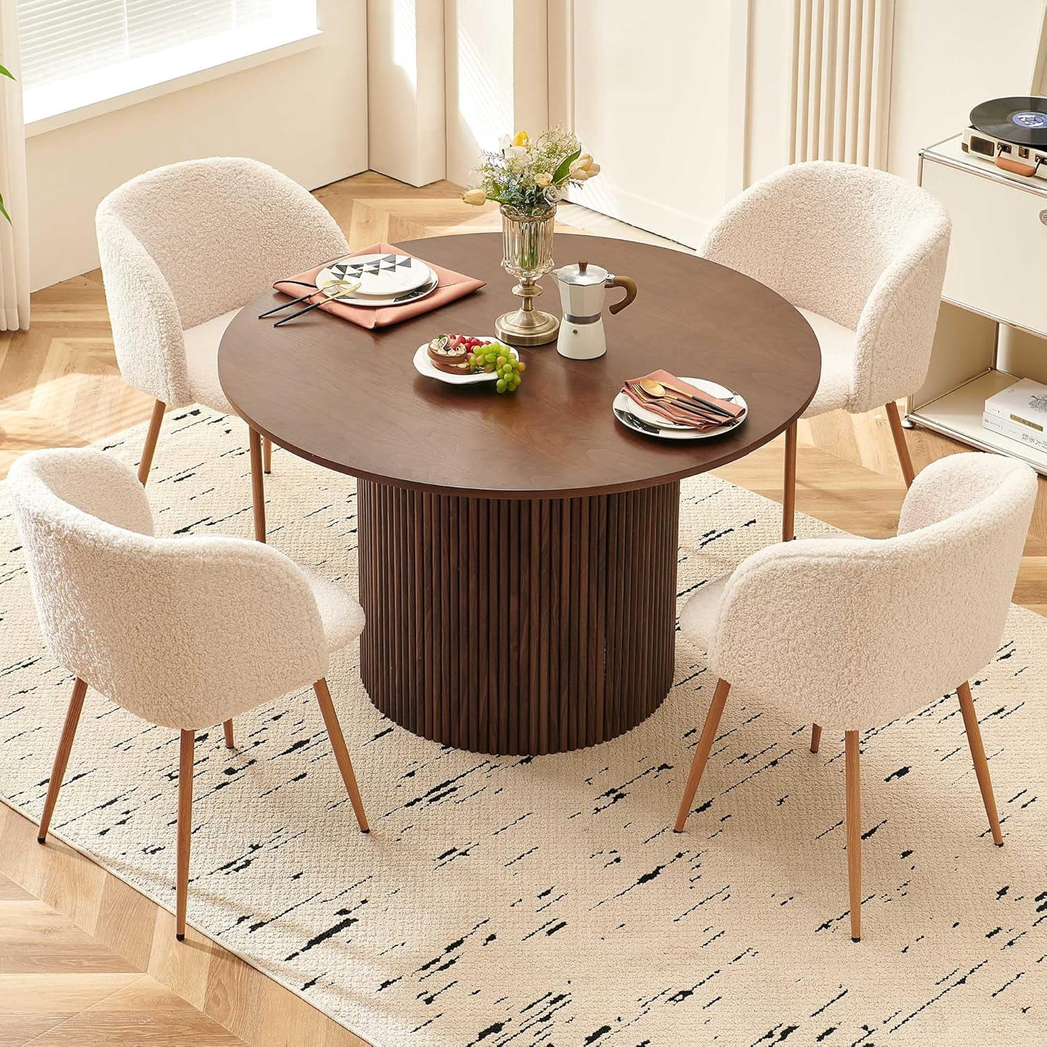 NORDICANA 5 Piece 47-inch Round Dining Table Set for 4, Rustic Walnut ...