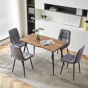 NORDICANA 5-Piece Dining Table Set,47 in Modern Irregular Rectangle Kitchen Table & 4 Grey Velvet Upholstery Side Chairs, Metal Legs
