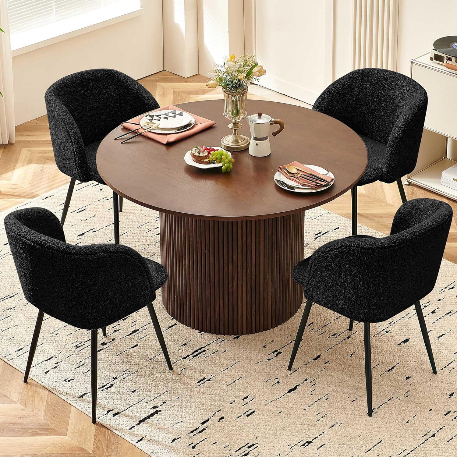NORDICANA 5-Piece Round Dining Table Set for 4, 47-Inch Kitchen Table ...