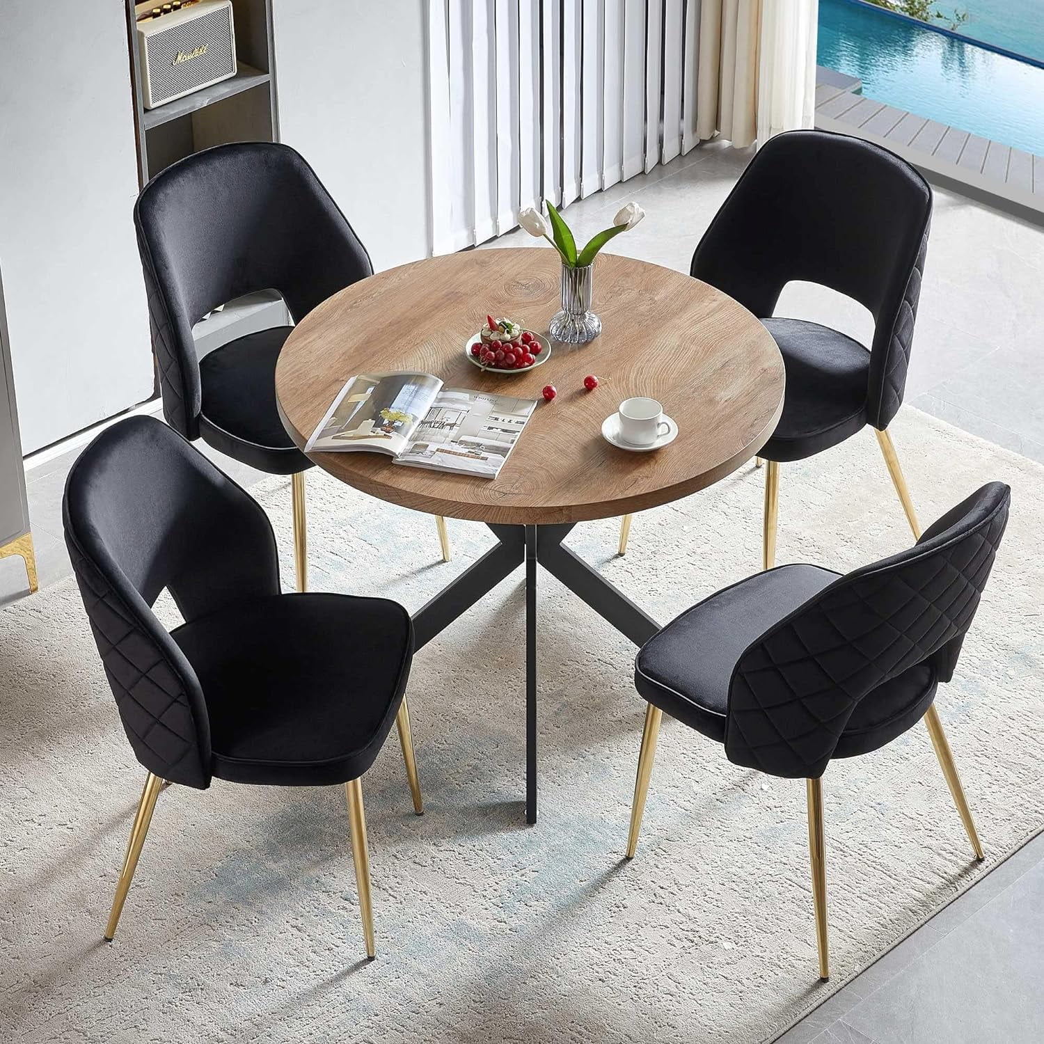 NORDICANA 5-Pieces 37-Inch Dining Table Set for 4 - Space Saving Round ...