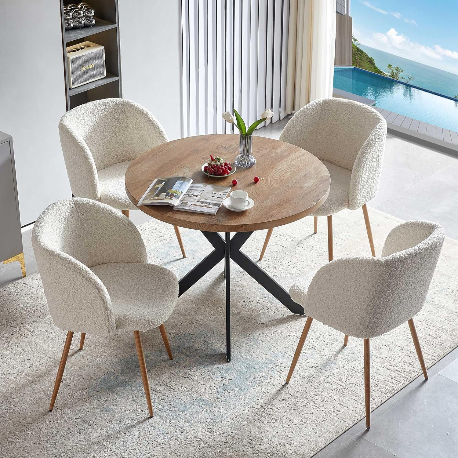 NORDICANA 5 Pieces 37Inch Round Dining Table and Upholstered Chairs