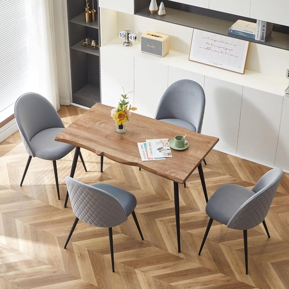 NORDICANA 5-Pieces Dining Table Set for 4,Unique Design Home Desk Thick Tabletop Dining Table with Stable Metal Legs & 4 Upholstered Dining Chair Soft with Stable Metal Legs for Kitchen,Dining Hall