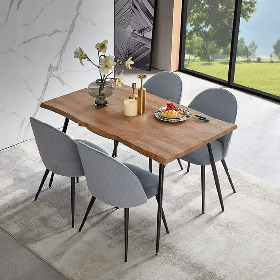 NORDICANA 5-Pieces Dining Table Set for 4,Unique Design Home Desk Thick Tabletop Dining Table with Stable Metal Legs & 4 Upholstered Dining Chair Soft with Stable Metal Legs for Kitchen,Dining Hall
