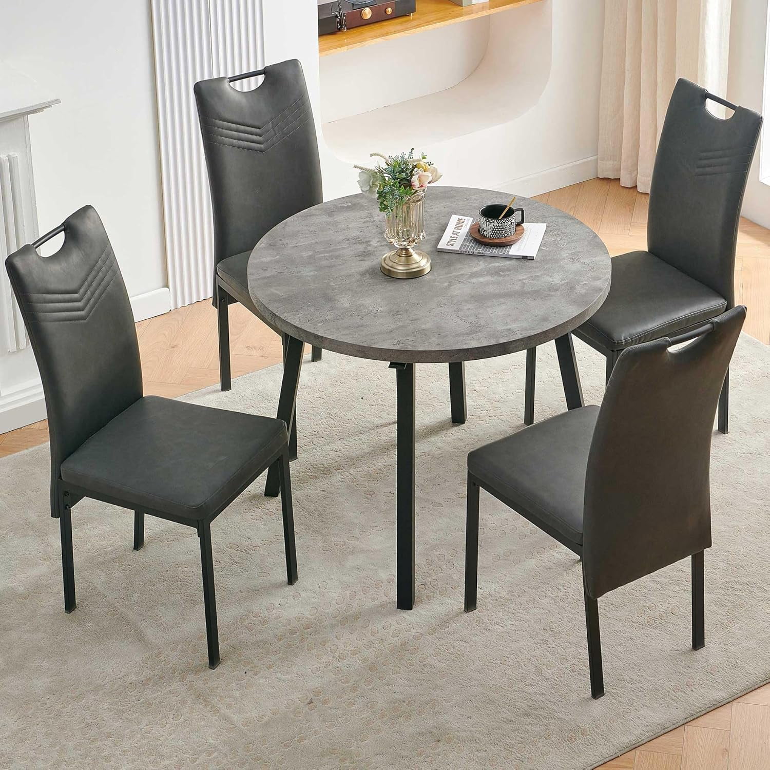 NORDICANA 5 Pieces Dining Table and Chairs Set, 37 Inch Round Kitchen ...