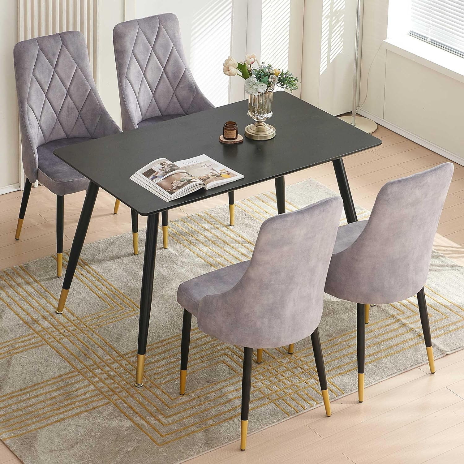 NORDICANA 5 Pieces Kitchen Table and Chairs Set, Black MDF Table ...