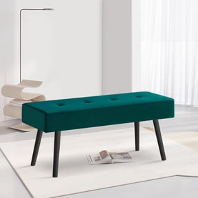 NORDICANA Bench for Entryway,Upholstered Dining Bench with No Arms Accent Bench Elegant Velvet Living Room Bench Tufted with Stable Metal Legs for Unisex