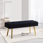 NORDICANA Black Velvet Ottoman Bench Simple Design Soft Velvet Dining Room Bench Tufted for Kitchen, Upholstered Entryway Bench with Sturdy Metal Legs for Home
