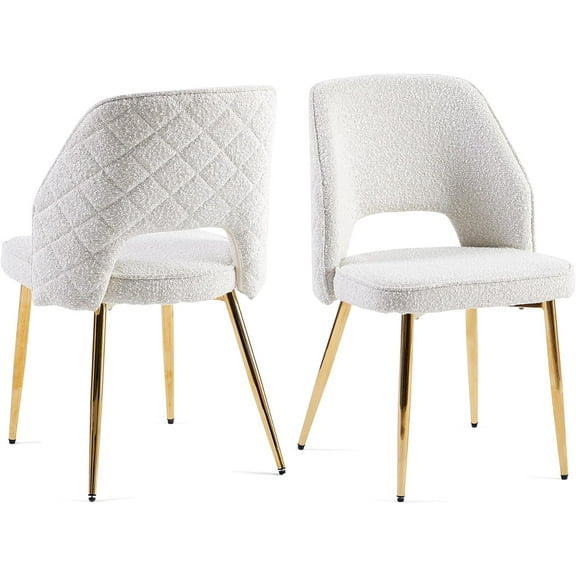 NORDICANA Dining Chair Set of 2,Upholstered Boucle Accent Chairs with Golden Metal Legs, Round Back Side Chairs for Kitchen Living Room Bedroom
