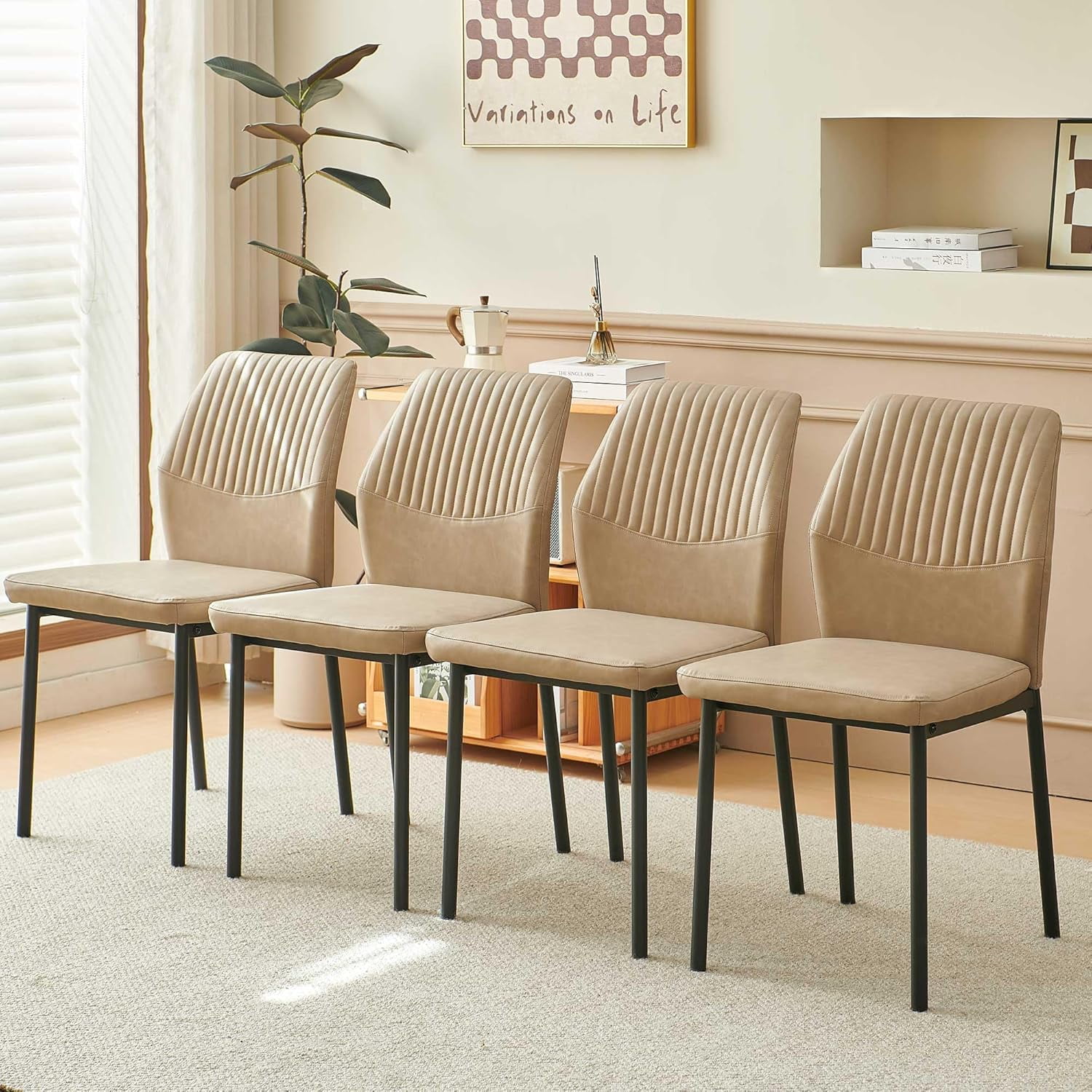 NORDICANA Dining Chairs Set of 4,Modern Leather Home Kitchen Chairs Upholstered for Dining Room, Apartment,Beige