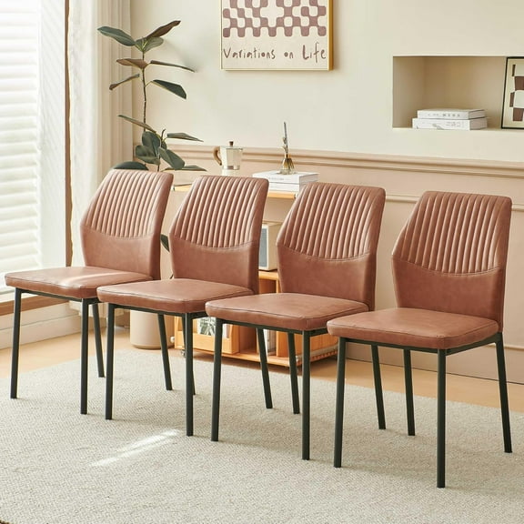 NORDICANA Dining Chairs Set of 4,Modern Leather Home Kitchen Chairs Upholstered for Dining Room, Apartment,Brown