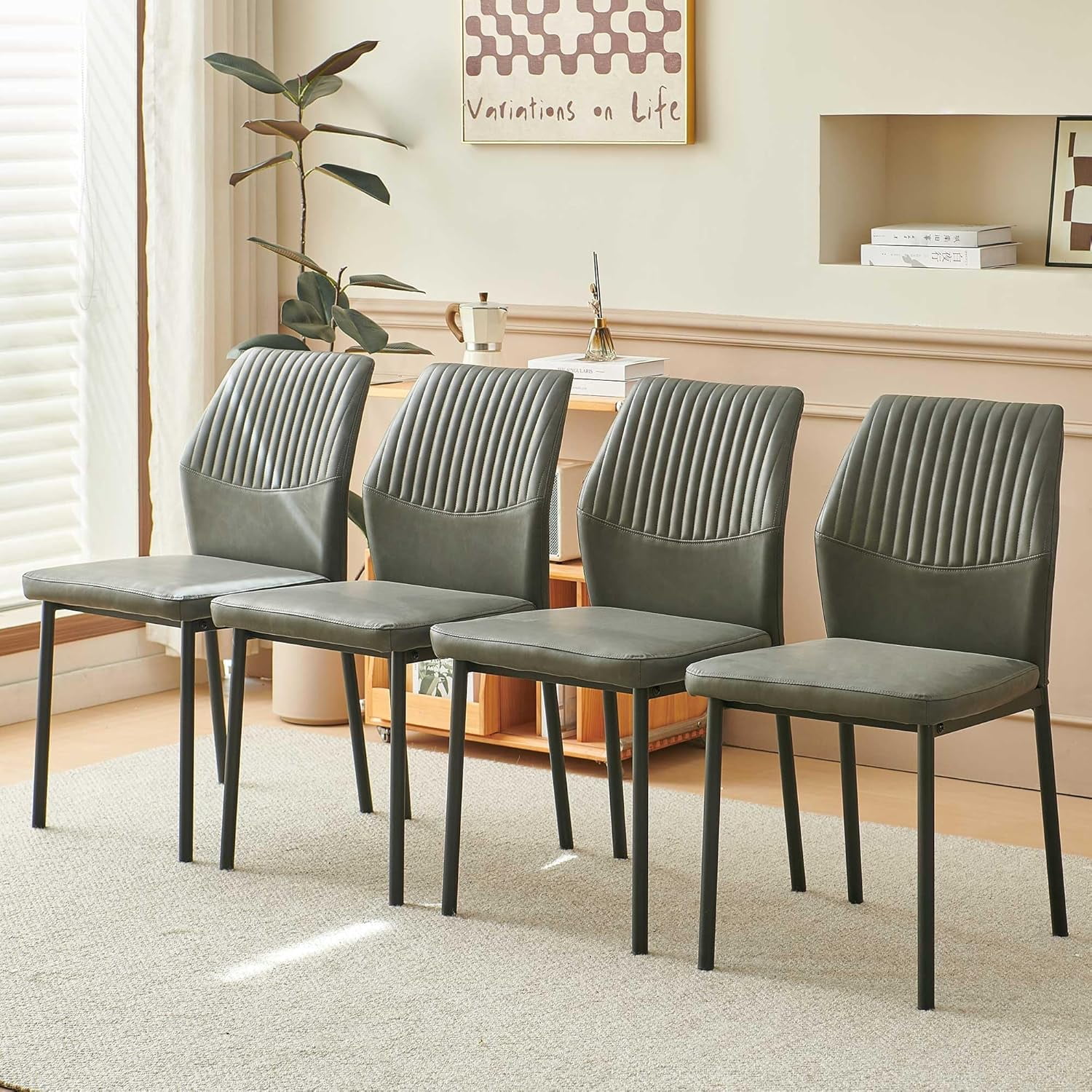 NORDICANA Dining Chairs Set of 4,Modern Leather Home Kitchen Chairs Upholstered for Dining Room, Apartment,Gray