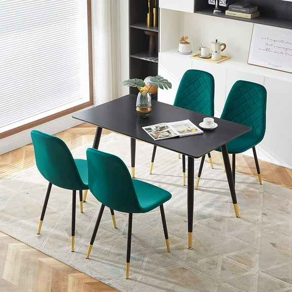 NORDICANA Dining Table Set for 4,5 PCS Home Kitchen Table with Chair for 4,Durable MDF Table Oblong and 4 Armless Dining Chairs Upholstered Velvet with Metal Legs for Home,Restaurant