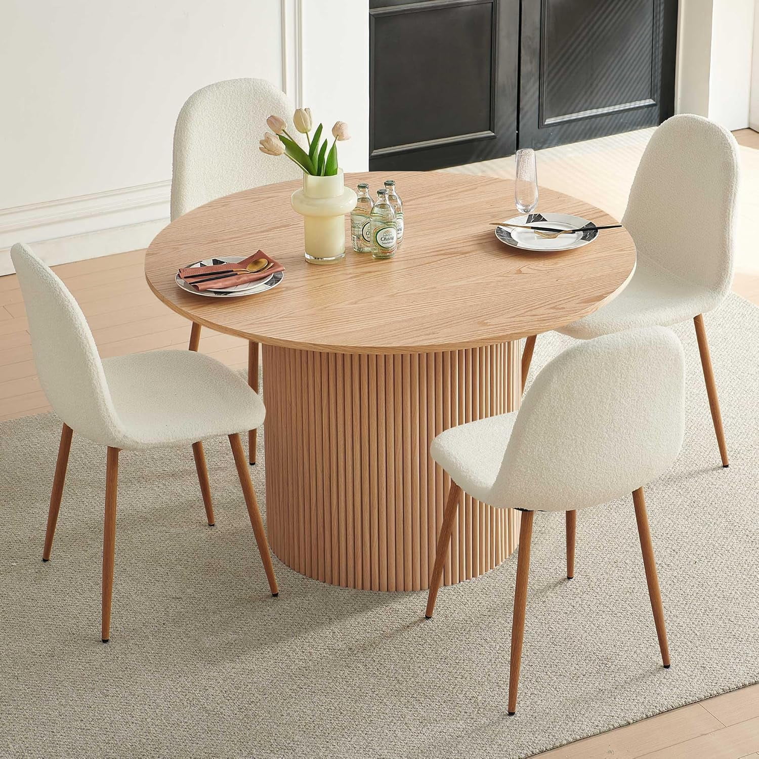NORDICANA Dining Table Set for 4, Mid Century Modern 47 Inch Wooden ...