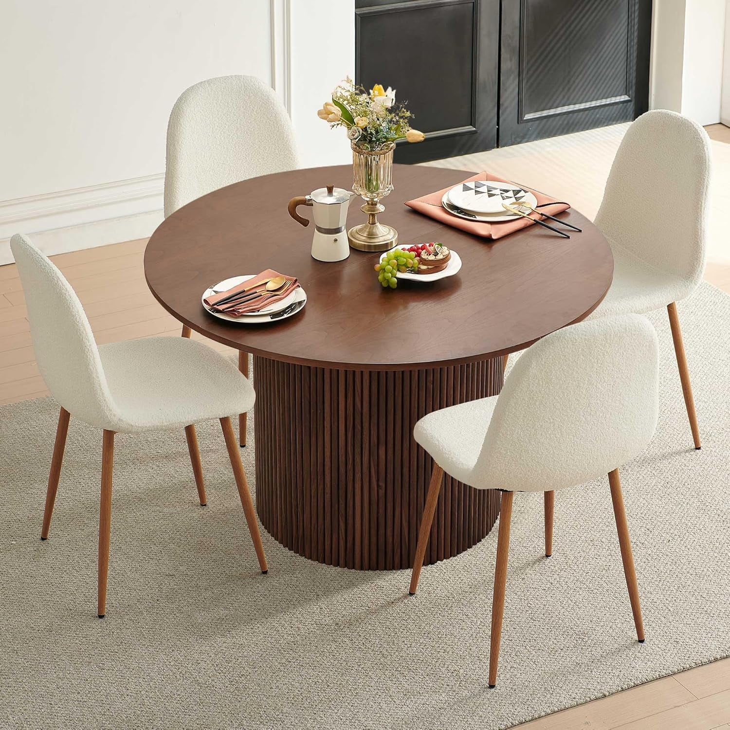 NORDICANA Dining Table Set for 4, Mid Century Modern 47 Inch Wooden ...