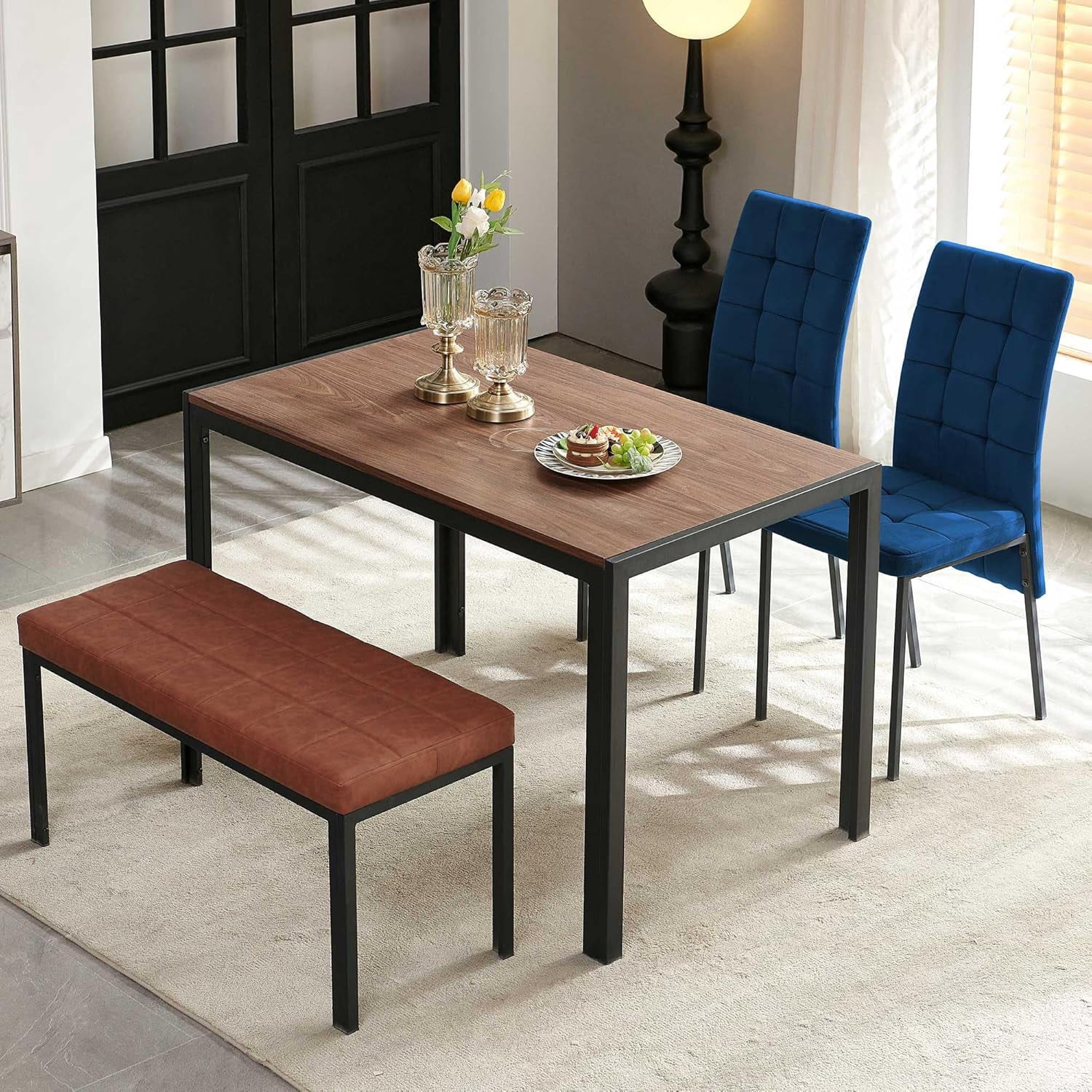 NORDICANA Dining Table Set for 4 with Bench, 4-Piece Kitchen Table Set ...