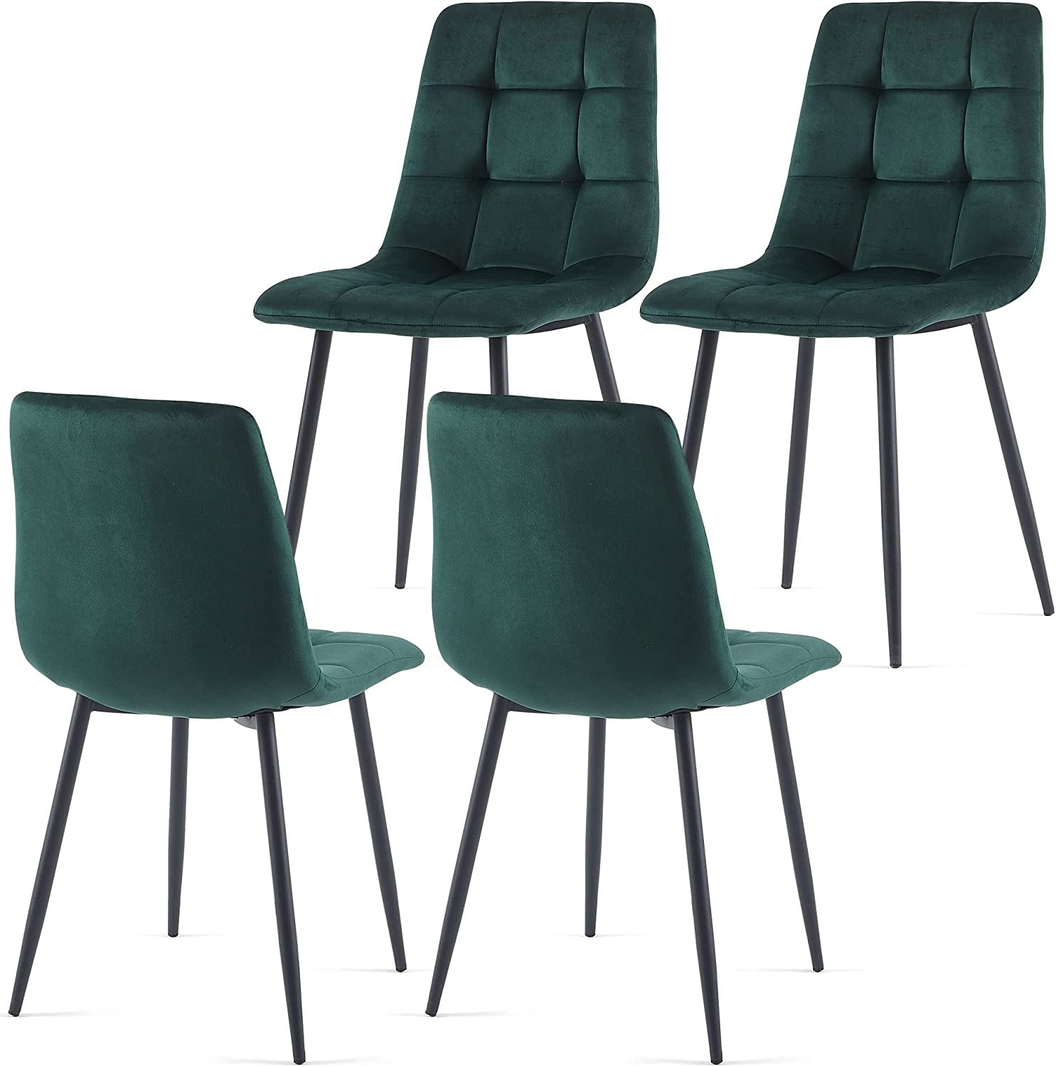 Forest Green Velvet Upholstered Side Chairs with Metal Legs, Set of 4