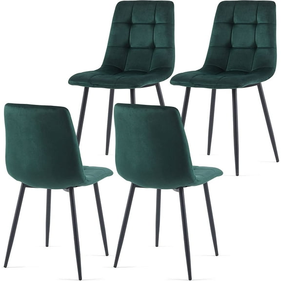 NORDICANA Forest Green Velvet Dinner Chairs Set of 4, Modern Armless Biscuit Tufted Dining Side Chairs with Metal Legs for Kitchen Living Room Vanity