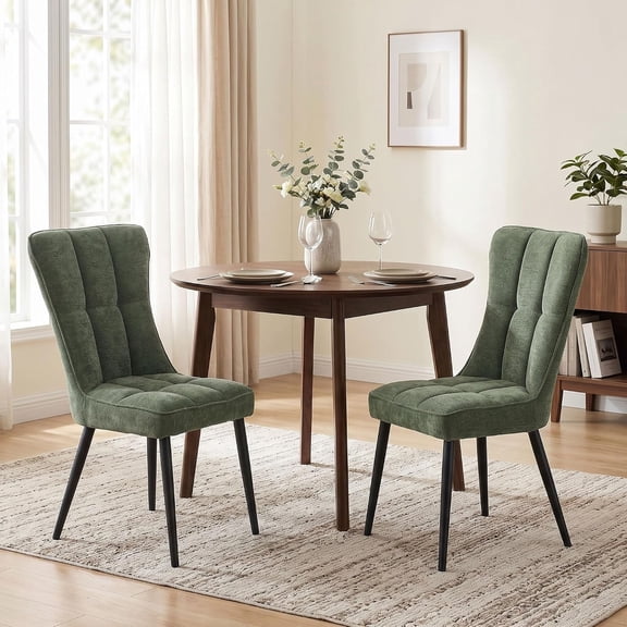 NORDICANA Modern Dining Chairs Set of 2, Farmhouse Kitchen Parsons Chairs Tufted, Space Saving, Olive Green