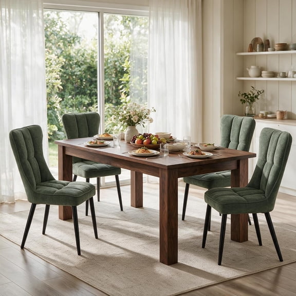 NORDICANA Modern Dining Chairs Set of 4, Farmhouse Kitchen Parsons Chairs Tufted, Space Saving, Olive Green