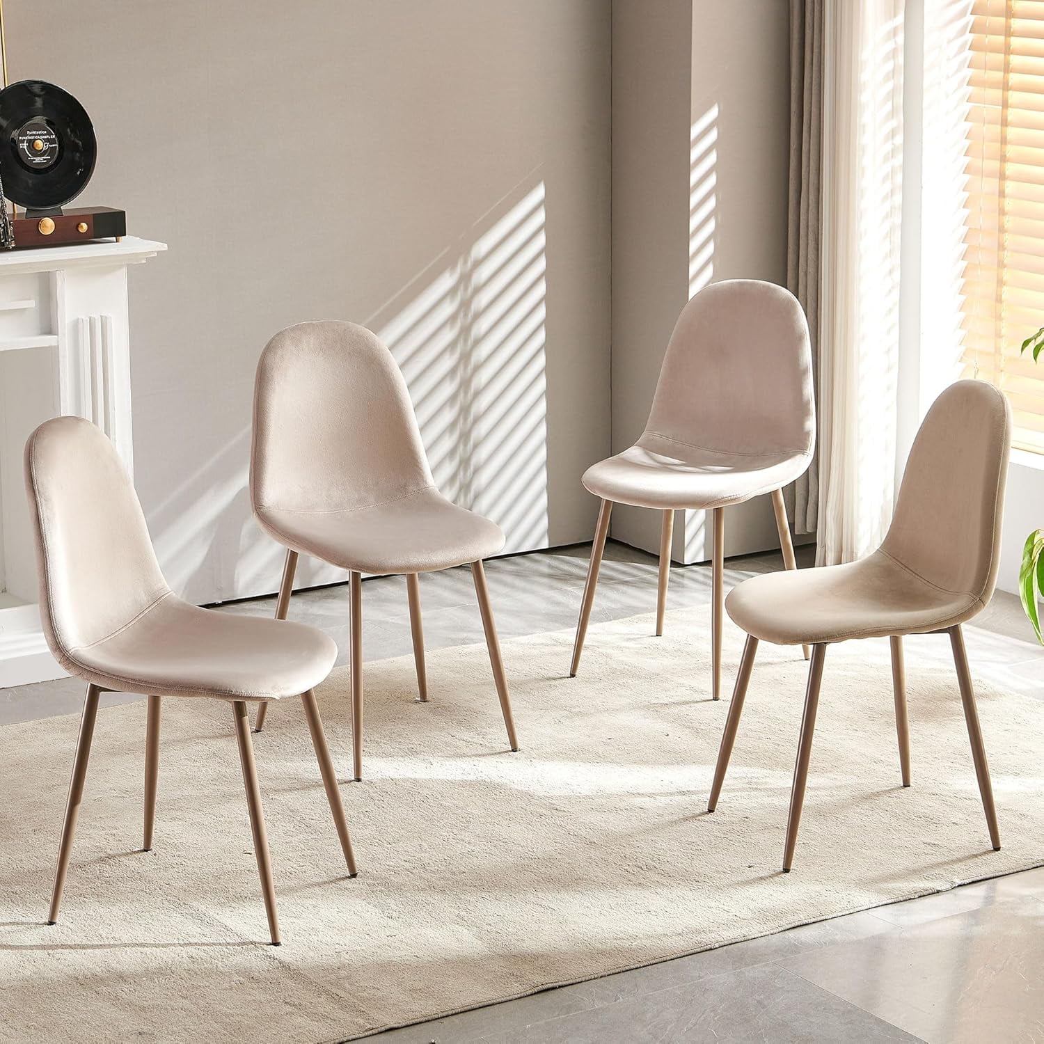 Set of 4 High Pink Velvet Upholstered Side Chairs with Metal Legs