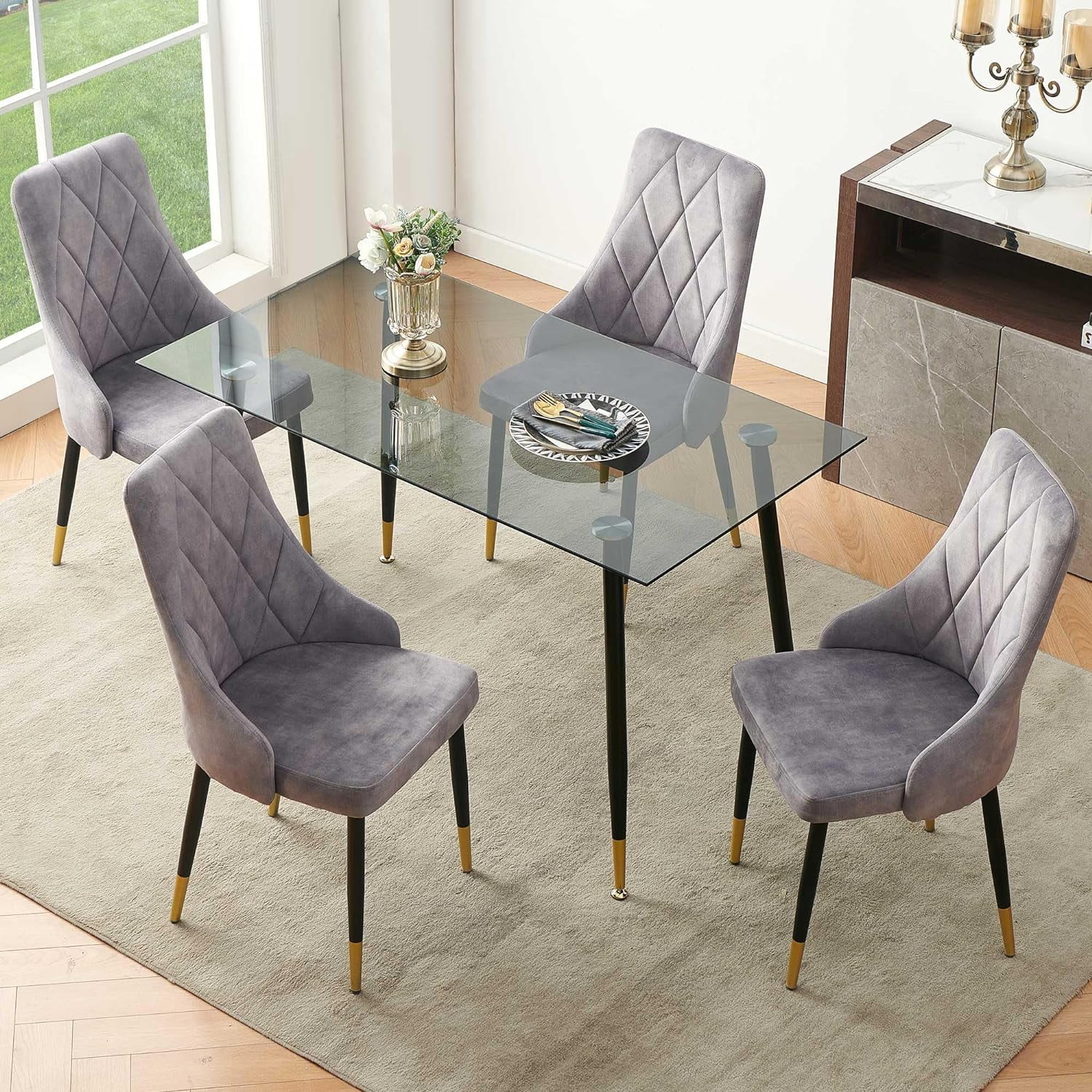NORDICANA Modern Dining Table Set for 4, 5 Pieces Kitchen Table Set ...