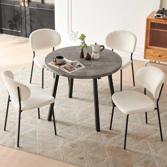 NORDICANA Modern Dining Table Set for 4, Industrial Kitchen Table Set, 37" Round Coffee Table with 4 Boucle Dining Chairs Upholstered for Dining Hall, Living Room