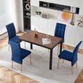 thumbnail image 1 of NORDICANA Modern Dining Table Set for 4, Solid Walnut Table Rectangular Home Kitchen Dining Table Faux Wood with 4 Black Velvet Upholstered Dining Table High Back with Gold Metal Legs, 1 of 8