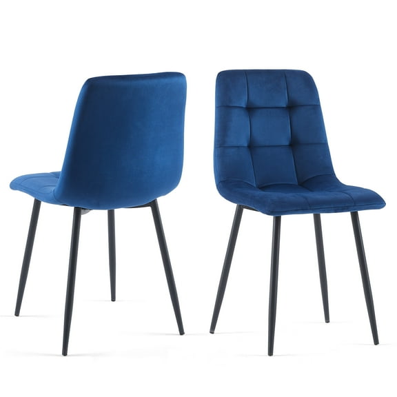 NORDICANA Navy Blue Velvet Dinner Chairs Set of 2, Modern Armless Biscuit Tufted Dining Side Chairs with Metal Legs for Kitchen Living Room Vanity