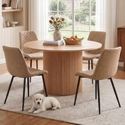 NORDICANA Round Dining Table Set for 4, 47" Kitchen Table and Chairs for 4, Circle Table Round Pedestal Dining Room Dinner Dinette Table Set Oak Table + 4 Beige Chairs
