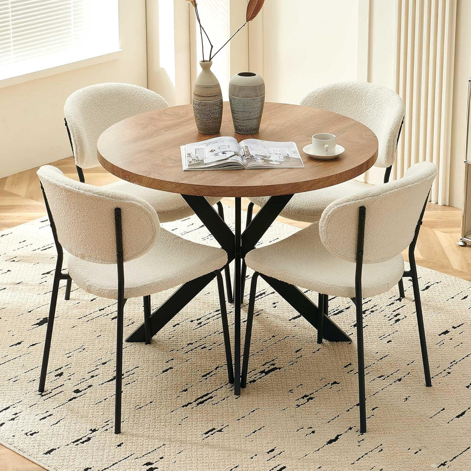 NORDICANA Round Dining Table Set for 4, Modern 5-Piece Kitchen Table ...