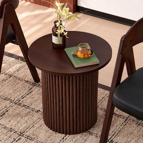 NORDICANA Single Accent Side Table for Living Room, 19.6 Inch Wide 19.6 Inch Tall Walnut Color Round End Table for Sofa, Accent Chair, Manufactured Wood Top with Walnut Veneer
