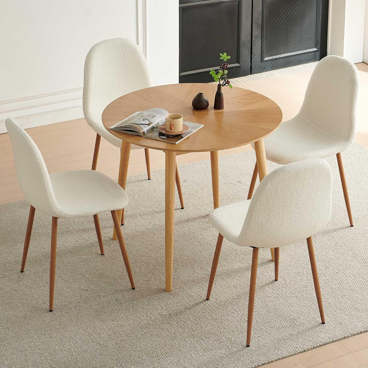 NORDICANA Small Dining Table Set for 4, Modern Round Dining Table with ...