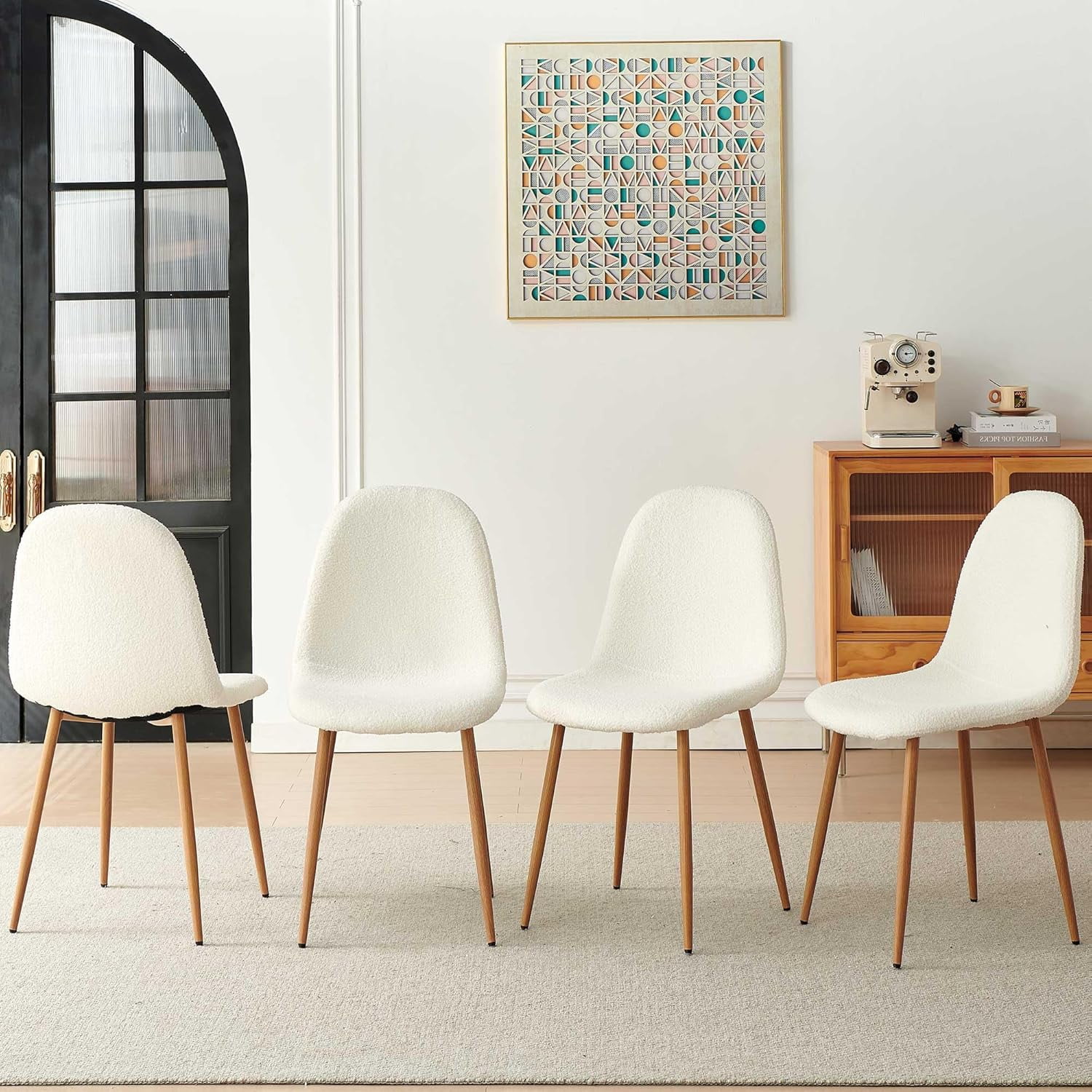 NORDICANA Dining Chairs Set of 4 - Modern Seating with Metal Legs for Living, Bedroom,Dining Room - White Teddy Fleece Chairs for Dining Room, Chair Set for 4