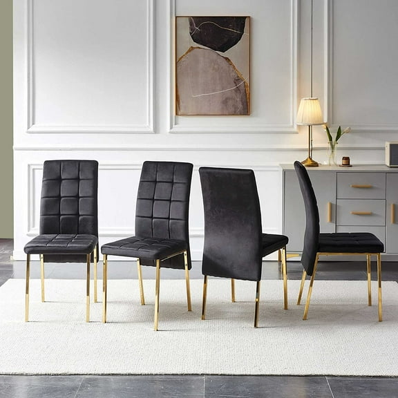 NORDICANA Upholstered Velvet Dining Chairs Set of 4, Featured Dovetail Tufted Side Chairs, Golden Color Metal Legs, Black