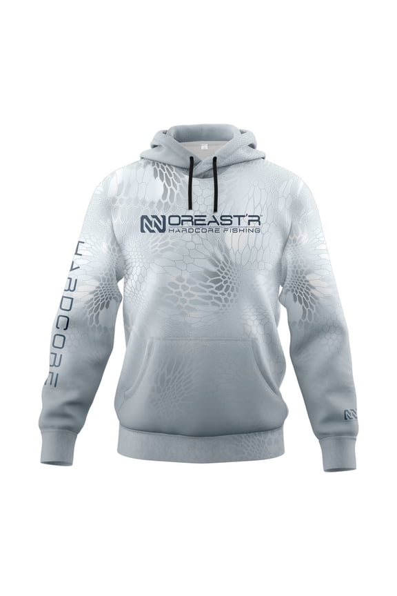 Ice Camo Performance Fishing Hoodie for Men, UPF 30 UV Sun Protection Fleece Lined Performance Hoodie for Fishing, Kayaking, Surf Fishing, Snowboarding