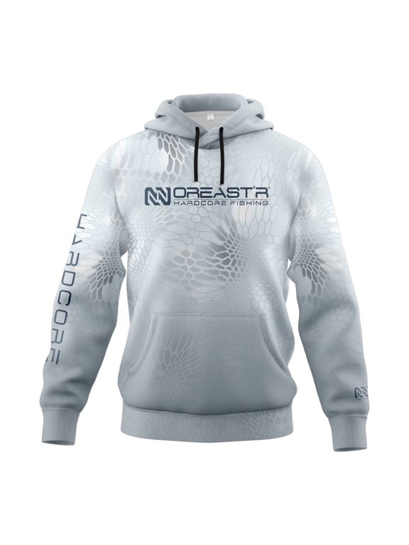 Ice Camo Performance Fishing Hoodie for Men, UPF 30 UV Sun Protection Fleece Lined Performance Hoodie for Fishing, Kayaking, Surf Fishing, Snowboarding