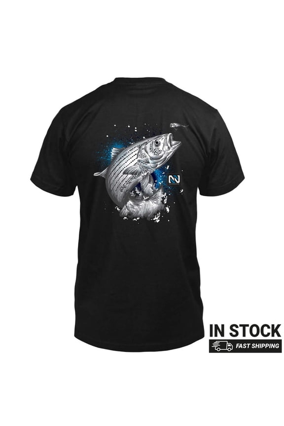 Striped Bass Short Sleeve Cotton Stretch Fishing Shirt for Men, T-Shirt for Fishing, Kayaking, Casual Wear