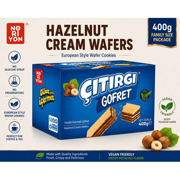 NORIYON Citirgi Hazelnut Wafer 400g - European Style Wafer Cookies - Imported Snack- Vegan Friendly
