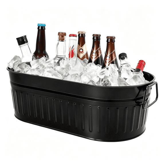 NORIZF 1 Pcs 5.3 Gallons Galvanized Tub for Parties Farmhouse Home Pool Bar, Galvanized Beverage Tub Galvanized Bucket Metal Ice and Drink Bucket with Handles, (Black)