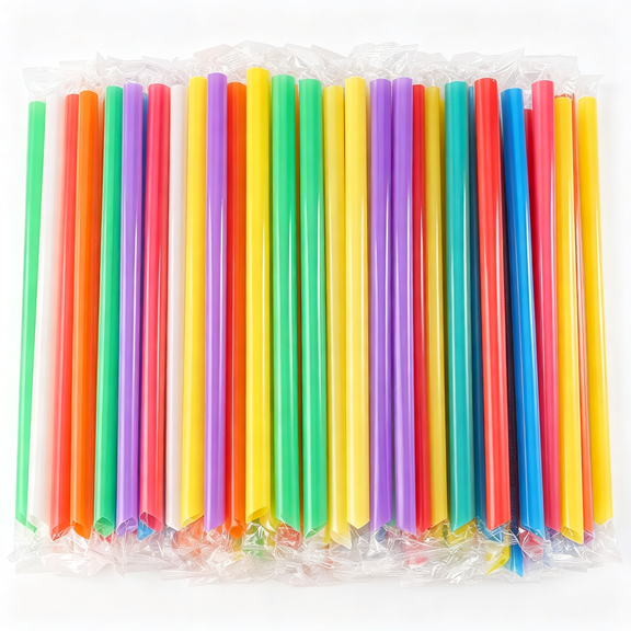 NORIZF 100 Pcs Smoothie Boba Individually Wrapped Straws,Jumbo Large Plastic Disposable Bubble Tea Milkshake Colorful Drinking Straws(0.43" Widex8.2" Long)