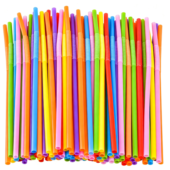 NORIZF 100Pcs Flexible Plastic Straws, Colorful Disposable Bendy Party Fancy Straws12.8Inch Extra Long Straws Party Decorations