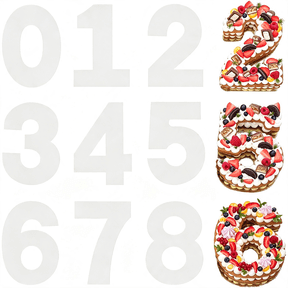 NORIZF 12" Large Size Number Cake Mold Baking Forms Moulds,9 Pieces 0-8 Cake Number Stencils Flat Plastic Templates Cake Cutting Number Mold Numerical Stencils for Diy Numbers Cakes Cookies Pastry