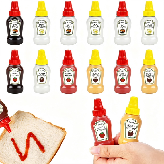 NORIZF 12 Pcs Mini Ketchup Bottles for Bento Box Accessories 25Ml Condiment Squeeze Bottles Plastic Sauce Container for Sauce Condiment Honey Mustard Portable Lunch Box Dressing Dispensers