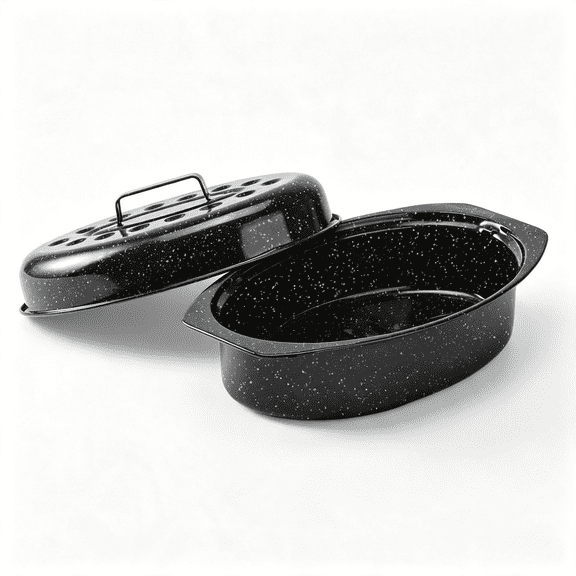 NORIZF 13" Roasting Pans for Ovens Porcelain Enameled Steel Oval Roaster Pan with Domed Lid for Small Turkey,Chicken,Vegetable,Lamb,Sourdough Bread Bacon Tray