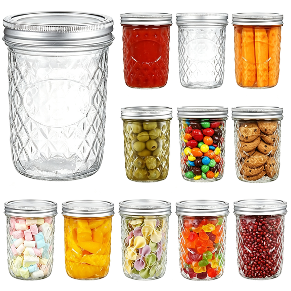 NORIZF 16 Oz Mason Jars Wide Mouth Canning Jars 12Pcs Glass Jars with Silver Metal Airtight Lids and Bands for Jam,Honey,Wedding Favors,Shower Favors,Yogurt,Sauces,Overnight Oats
