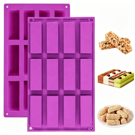 NORIZF (2 Pack 12 Cavity Medium Narrow Silicone Rectangle Molds/Molds/Protein Bars Mold/Energy Bars Maker for Caramel Bread Loaf Muffin Brownie Cornbread Cheesecake Pudding Soap Butter Mould