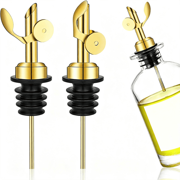 NORIZF 2 Pack Stainless Steel Weighted Bottle Pourers,Auto Flip,Gold|Self Closing Spout,Universal Fit,Wine Dispenser,Olive Oil Dispenser,Liquor Pourer,Bar Accessory